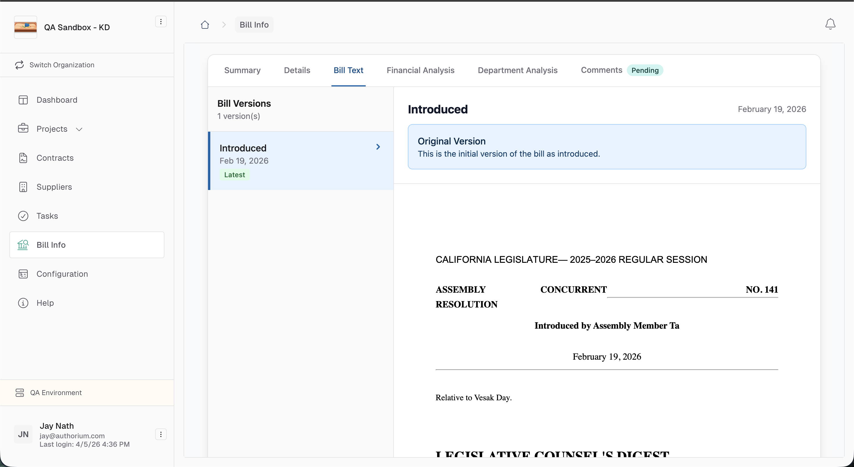 Bill Info Screenshot